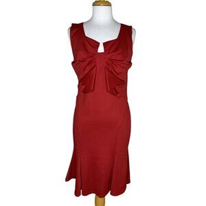 Vintage 90s Red Slinky Bodycon Special Occasion Dress w/ Front Bow, Size XL